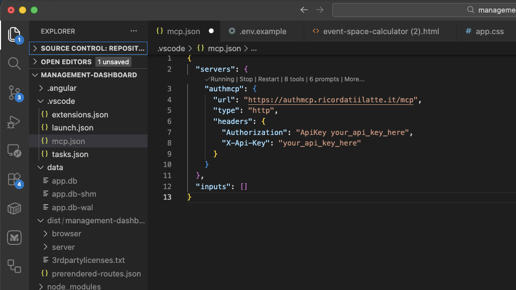 VS Code Copilot Chat with the awesome-node-auth MCP server connected